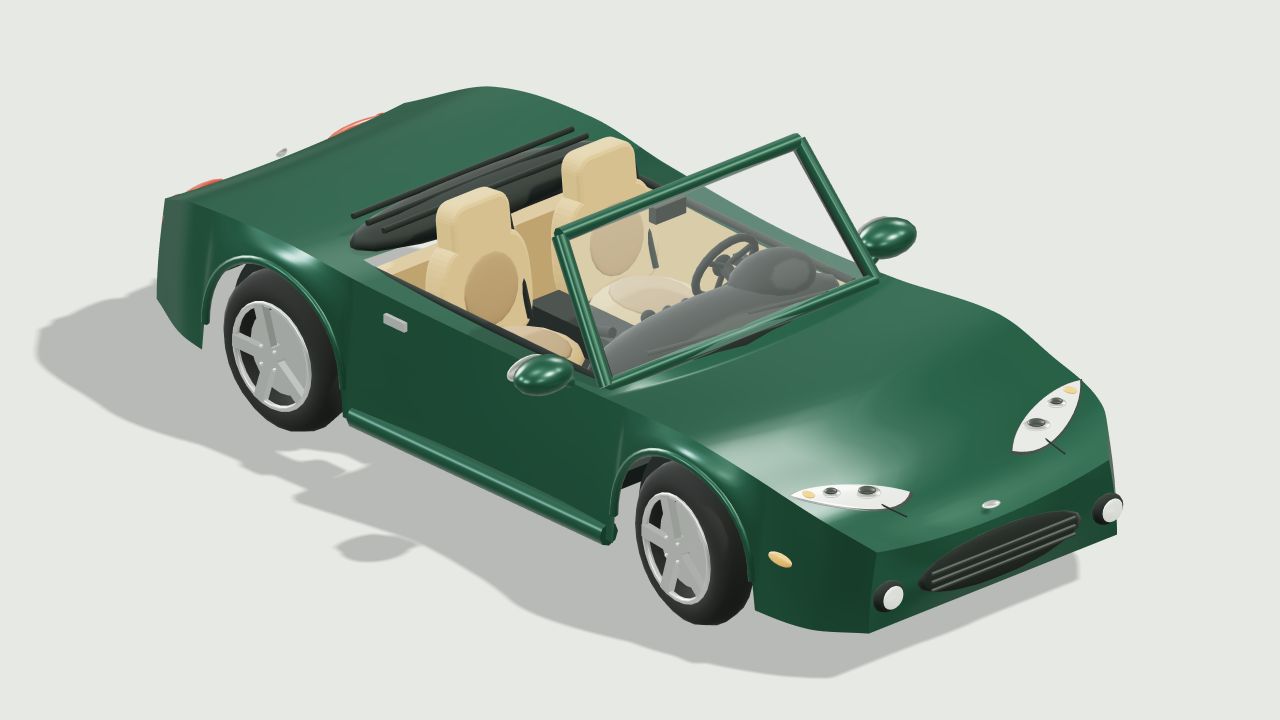 The game's stock British green NB2 Mazda MX-5, with tan seats and silver wheels, viewed from the front quarter.